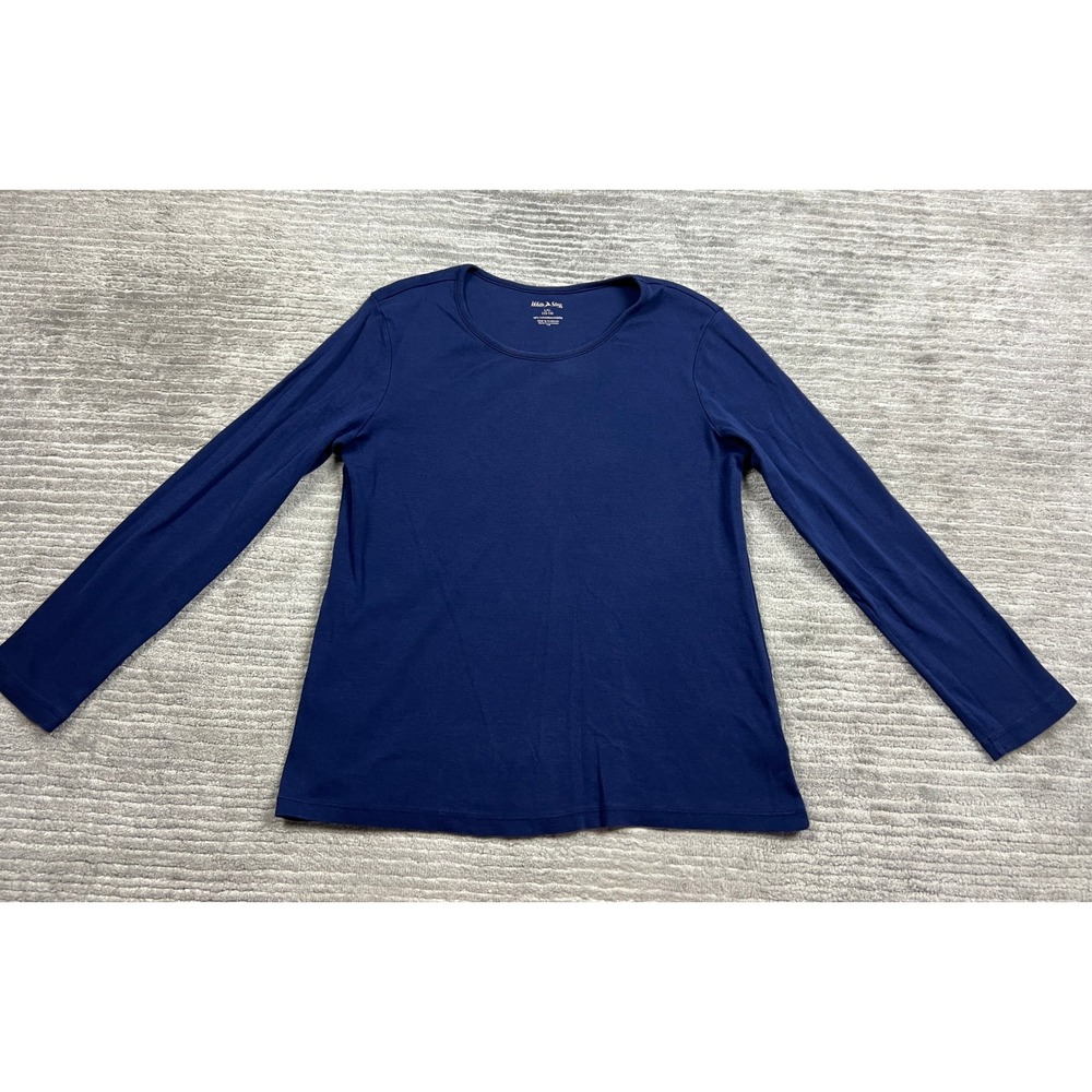White Stag Top Women L Blue Blue Sapphire WSL37080 Long Sleeve Cotton Crew Neck